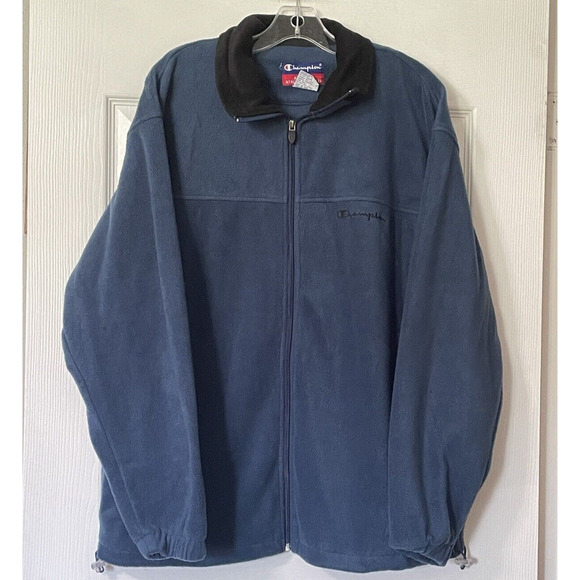 Vintage Champion Jacket Men Large Blue Full Zip Fleece Embroidered Logo Pockets - Picture 1 of 15
